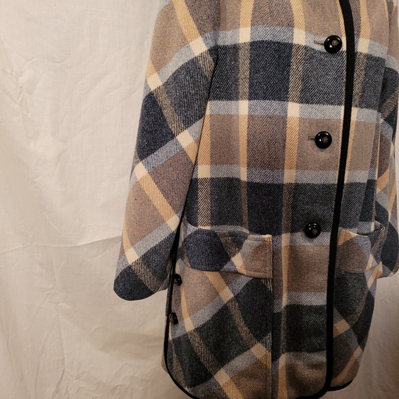 Vtg Penguin Fashions Plaid Wool Blend Peacoat - Picture 4 of 15
